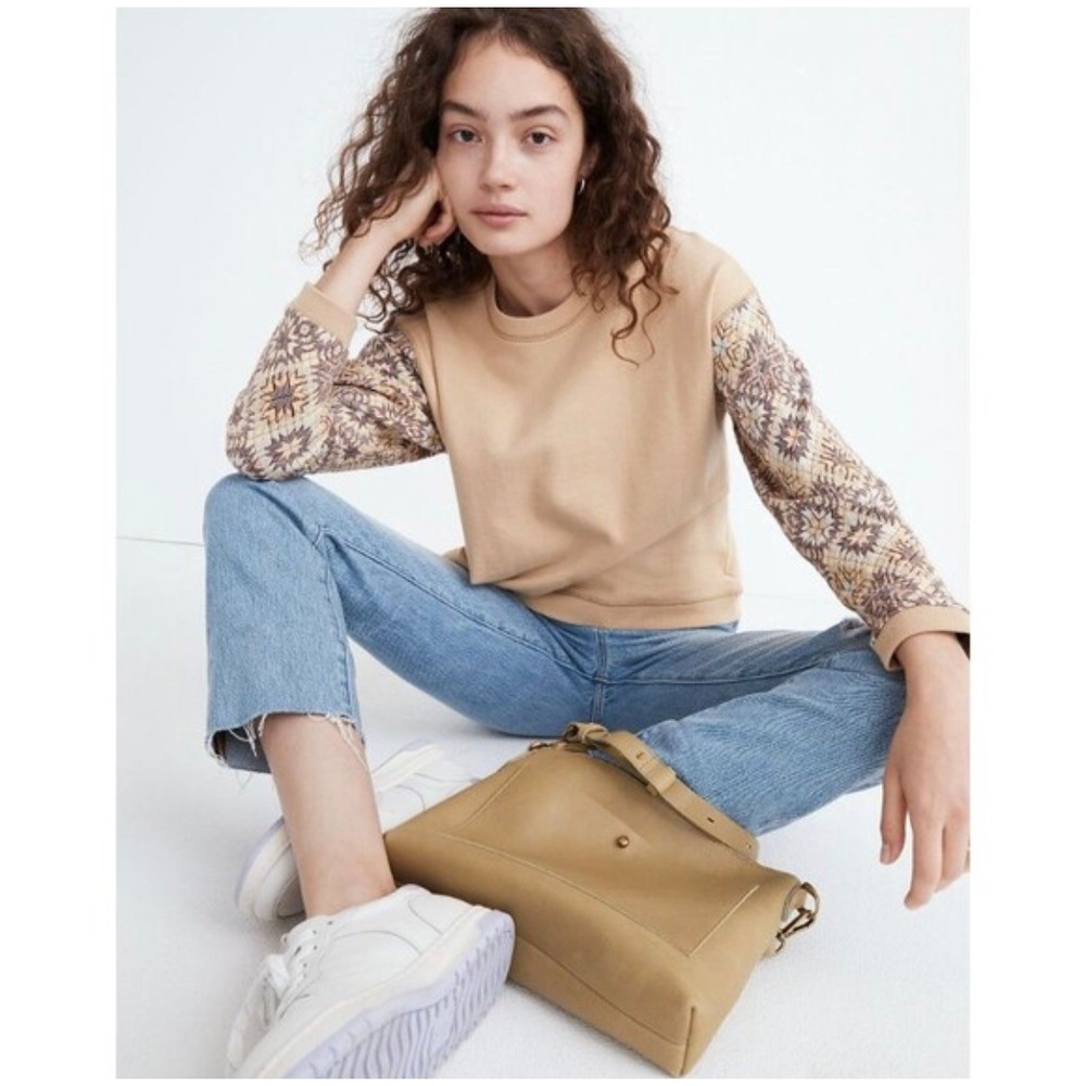 MADEWELL Quilted‎ Sleeve ReSourced Cotton Swing Sweatshirt Desert Dune Tan Sz S